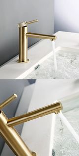 Nowoczesna Bateria Łazienkowa | 360° Obrotowa | Mat Czarny / Szlifowane Złoto – Pojedyncza Dźwignia