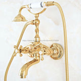 Luksusowy Złoty Mosiądz Bateria Łazienkowa – Montaż Ścienny z Ręcznym Prysznicem