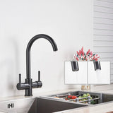 Kran kuchenny z funkcją filtrującą – Pojedyncza dźwignia | Chrom/Czarny | Ciepła i zimna woda | Montowany w blacie