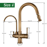 Antyczna mosiężna bateria kuchenna 2-w-1 z funkcją filtra