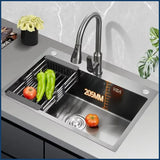 ObsidianFlow Pro – Czarny Zlewozmywak Kuchenny ze Stali Nierdzewnej 304 z Wyciąganą Baterią 360° i Wbudowanymi Akcesoriami