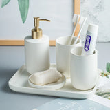 ScandiLuxe Skandynawski Zestaw Łazienkowy – 4-częściowy Ceramiczny Dzbanek na Wodę ze Szkłem na Szczoteczki do Zębów