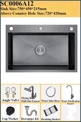 ObsidianFlow Pro – Czarny Zlewozmywak Kuchenny ze Stali Nierdzewnej 304 z Wyciąganą Baterią 360° i Wbudowanymi Akcesoriami