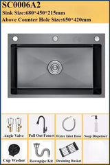 ObsidianFlow Pro – Czarny Zlewozmywak Kuchenny ze Stali Nierdzewnej 304 z Wyciąganą Baterią 360° i Wbudowanymi Akcesoriami