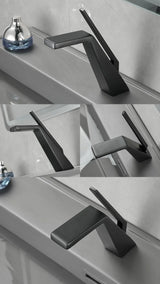 Bateria umywalkowa PureFace – jednouchwytowa, czarna lub chrom, ciepła i zimna woda, montaż nablatowy