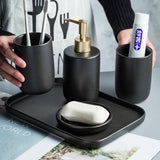 ScandiLuxe Skandynawski Zestaw Łazienkowy – 4-częściowy Ceramiczny Dzbanek na Wodę ze Szkłem na Szczoteczki do Zębów