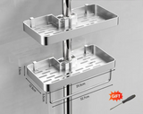 Aluminiowa Półka Prysznicowa Bez Wiercenia z Drążkiem na Ręcznik – Organizer Dwupoziomowy | Odporna na Rdzę