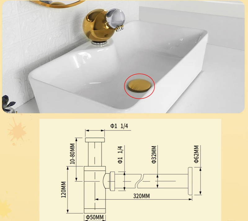 AquaStop Luxe Miedziana Bezwonna Syfon & Odpływ Pop-Up