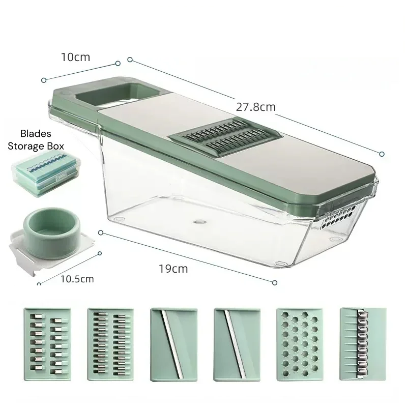 SliceMaster – 6-w-1 Krojenie Warzyw i Tarka z Wymiennymi Nożami ze Stali Nierdzewnej
