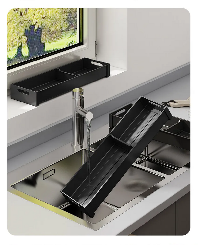 SlideDry Wysuwany Ociekacz – Regulowany Organizer do Szuflad na Sztućce, Talerze i Przechowywanie w Kuchni