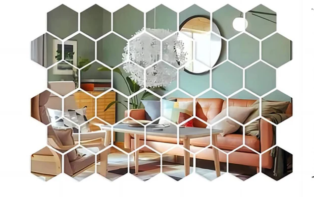 HexaShine – 45-częściowy Zestaw Sześciokątnych Naklejek Ściennych z Lustrami