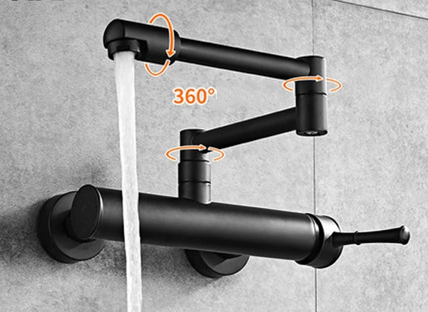 AquaTurn Czarna Zawór Ścienny – 360° Obrotowa Zlewozmywakowa Bateria