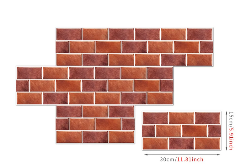 RetroBrick – 6-częściowe Samoprzylepne Retro Ceglane Naklejki Ścienne (30x15cm)