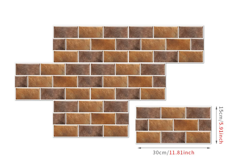 RetroBrick – 6-częściowe Samoprzylepne Retro Ceglane Naklejki Ścienne (30x15cm)