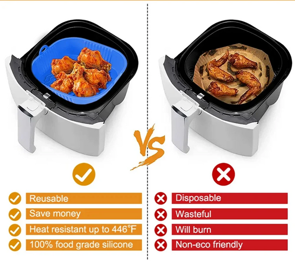 AirBake – Silikonowy Kosz do Airfryer & Forma do Pieczenia – Wielorazowa Kwadratowa Blacha do Piekarnika i Grilla