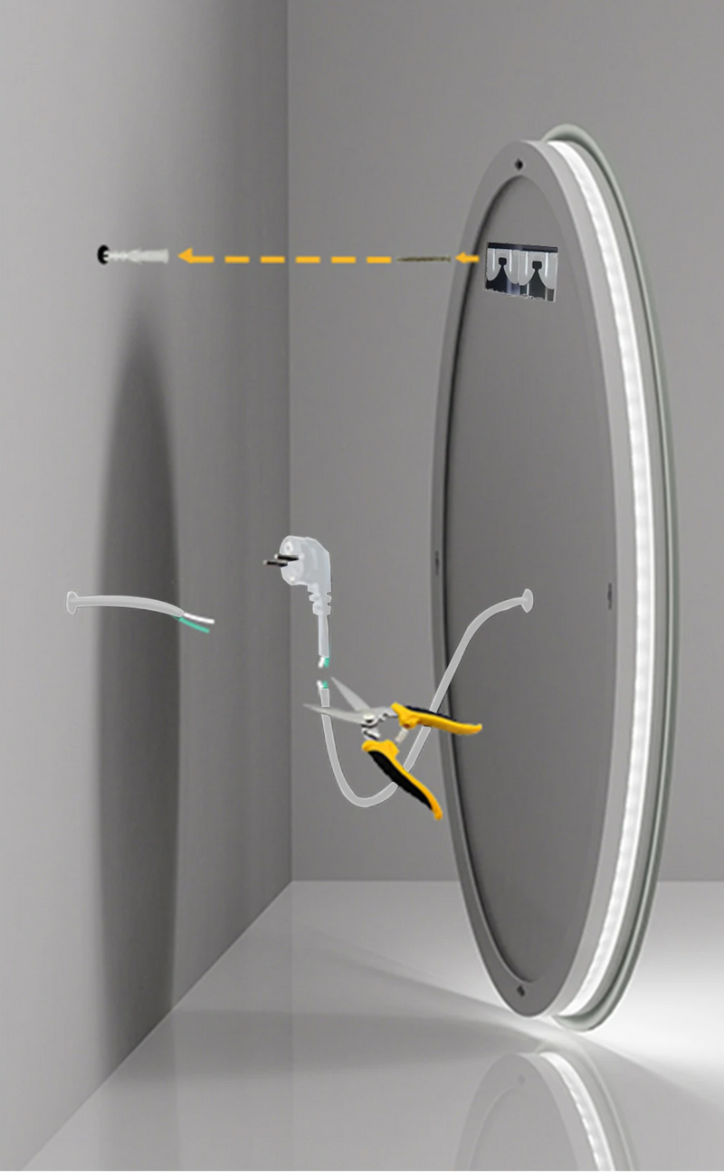 GlowRound Antykondensacyjny LED Lustro Łazienkowe – Okrągłe HD Lustro Ścienne z Oświetleniem (3 Kolory Światła)