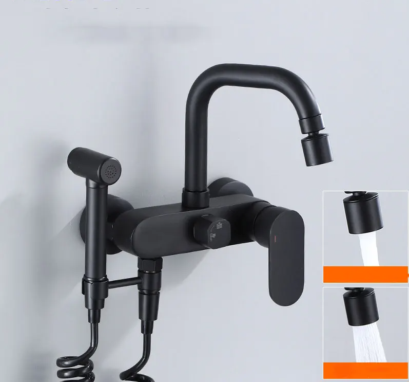 AquaJet Czarny Mosiądz Zawór Ścienny z Boczną Wylewką