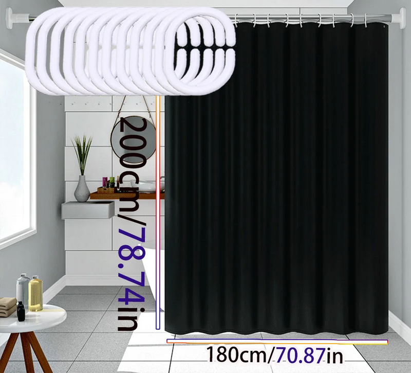 AquaShield Czarne Zasłona Prysznicowa – Wodoodporna, Stylowa i Ekologiczna – Czysty Czarny Design