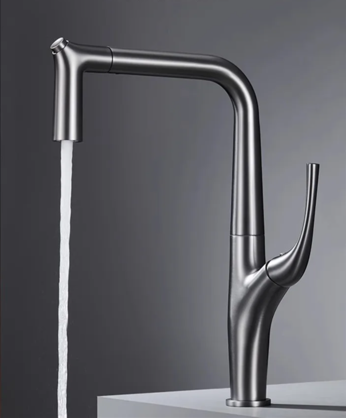 AquaLuxe – Luksusowa Wysuwana Bateria Kuchenna w Kolorze Szlifowanego Złota i Czarnego