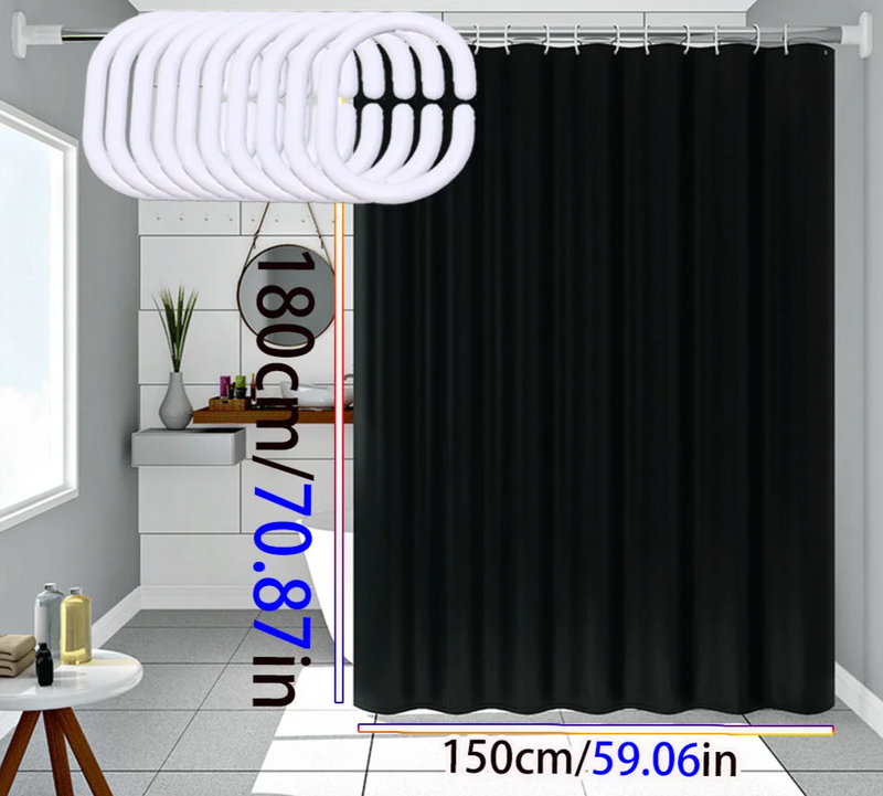 AquaShield Czarne Zasłona Prysznicowa – Wodoodporna, Stylowa i Ekologiczna – Czysty Czarny Design