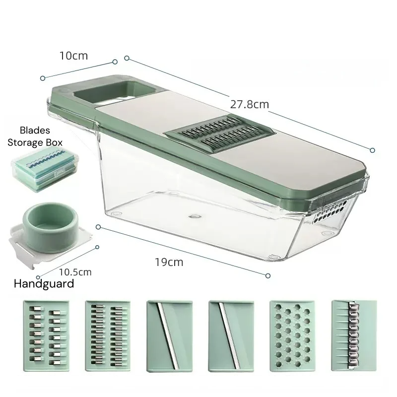 SliceMaster – 6-w-1 Krojenie Warzyw i Tarka z Wymiennymi Nożami ze Stali Nierdzewnej