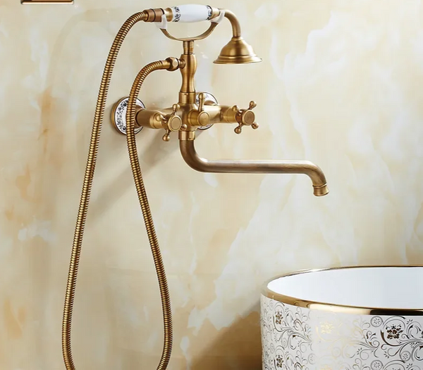 ZGRK Luksusowy Retro Zestaw Bidetowy – Wiszący Model z Mosiądzu z Ręcznym Prysznicem i Przedłużonym Wylewem
