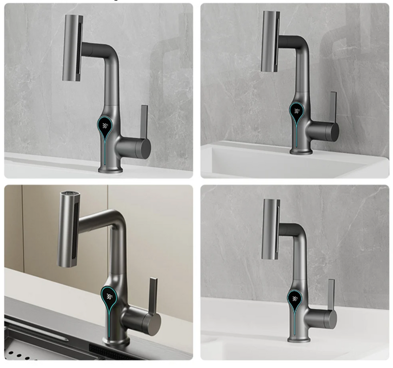 AquaGlow Wodospad – Bateria Umywalkowa z Cyfrowym Wyświetlaczem Temperatury i Efektem Wodospadu