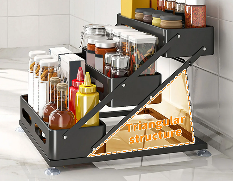 SpiceTower 3-poziomowy Składany Stojak Kuchenny – Metalowy Stojak na Przyprawy & Organizer Narożny – Wolnostojący, Solidny & Stylowy Czarny