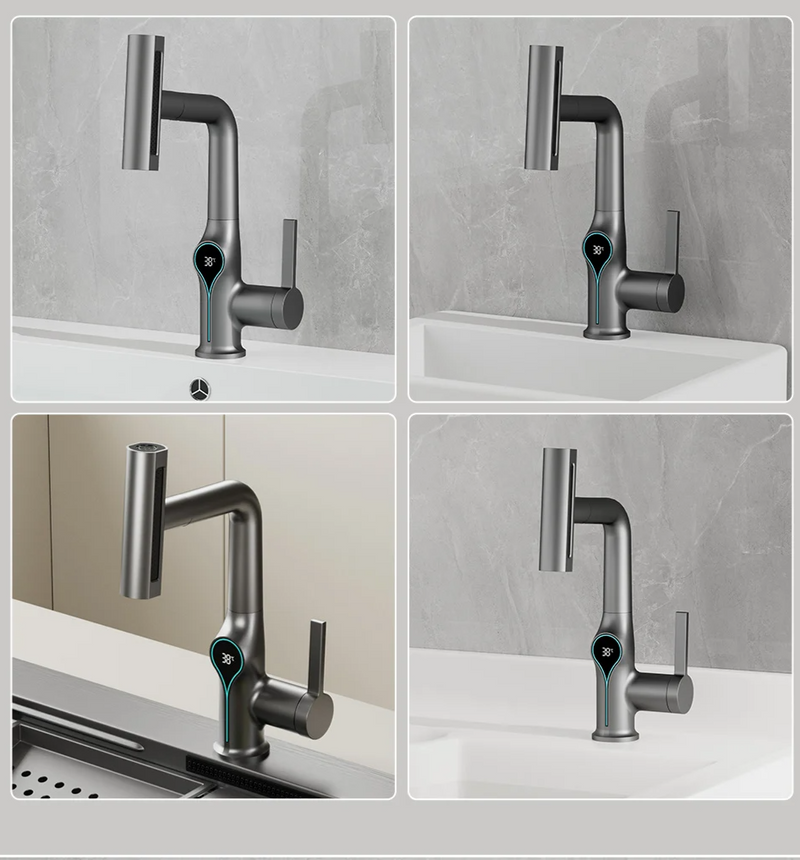 AquaGlow Wodospad – Bateria Umywalkowa z Cyfrowym Wyświetlaczem Temperatury i Efektem Wodospadu