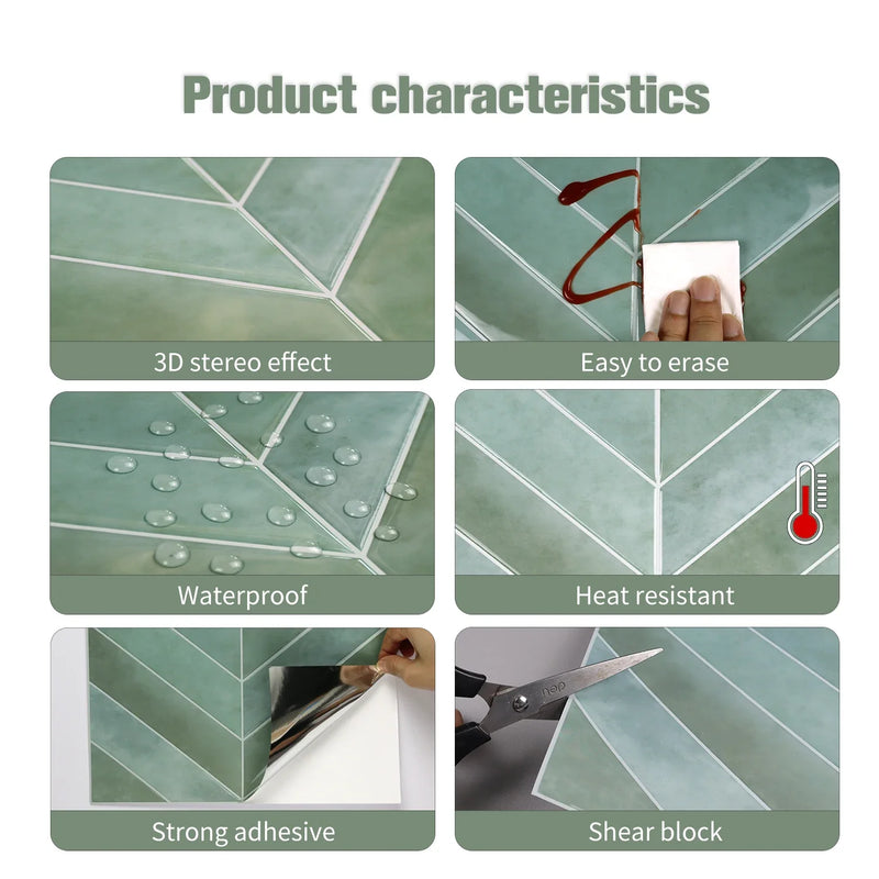 Duże 3D Naklejki Ścienne – Samoprzylepne Płytki | PET | 10 Arkuszy | Wodoodporne