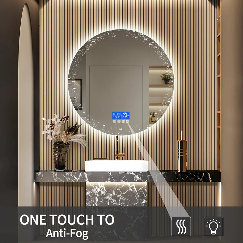 ANAJQAQIA Okrągłe LED Lustro Łazienkowe