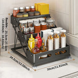 SpiceTower 3-poziomowy Składany Stojak Kuchenny – Metalowy Stojak na Przyprawy & Organizer Narożny – Wolnostojący, Solidny & Stylowy Czarny