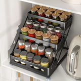 SpiceTower 3-poziomowy Składany Stojak Kuchenny – Metalowy Stojak na Przyprawy & Organizer Narożny – Wolnostojący, Solidny & Stylowy Czarny