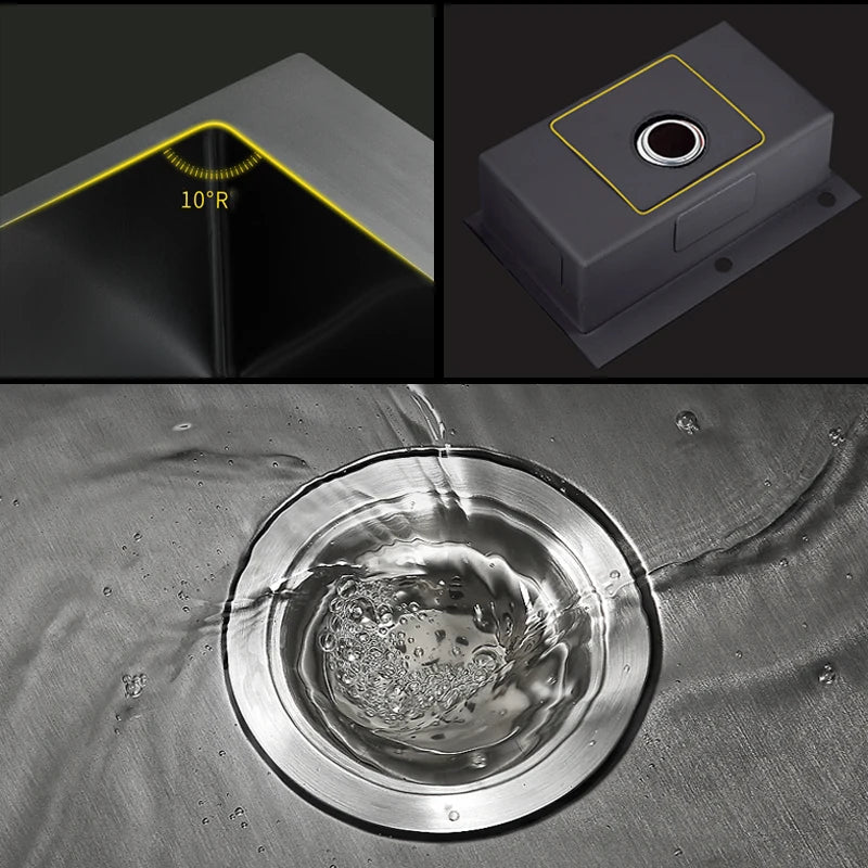 Nierdzewna Zlewozmywak Jednokomorowy Ciemnoszary z Baterią i Akcesoriami do Odpływu