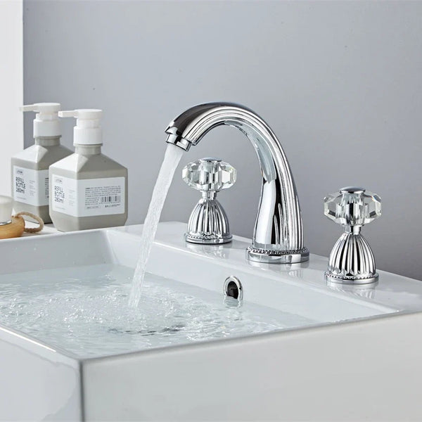 Złoty Zestaw Baterii Łazienkowych – 8-calowy Rozstaw | Podwójna Gałka | Klasyczny Design | Montaż Blatowy