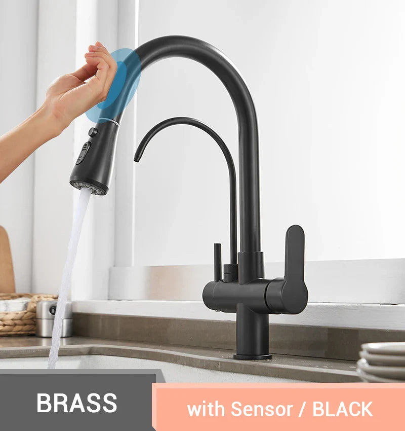 Dotykowy Kran Łazienkowy – Wysuwany | Chrom | Podwójna Uchwyt | Zimna i Ciepła Woda