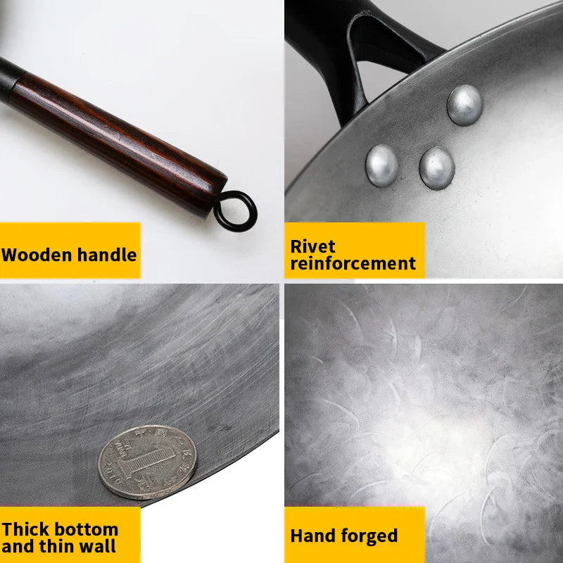 ForgePro – Ręcznie Kutego Żelaznego Woka z Drewnianą Rączką