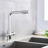 Kran kuchenny z funkcją filtrującą – Pojedyncza dźwignia | Chrom/Czarny | Ciepła i zimna woda | Montowany w blacie