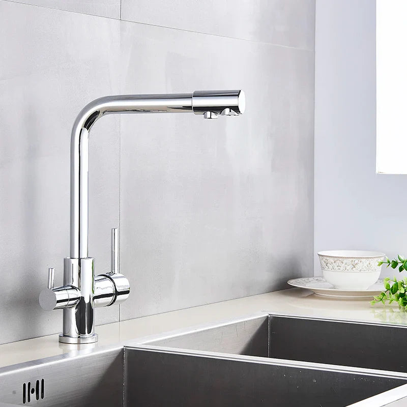 Kran kuchenny z funkcją filtrującą – Pojedyncza dźwignia | Chrom/Czarny | Ciepła i zimna woda | Montowany w blacie