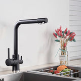 Kran kuchenny z funkcją filtrującą – Pojedyncza dźwignia | Chrom/Czarny | Ciepła i zimna woda | Montowany w blacie