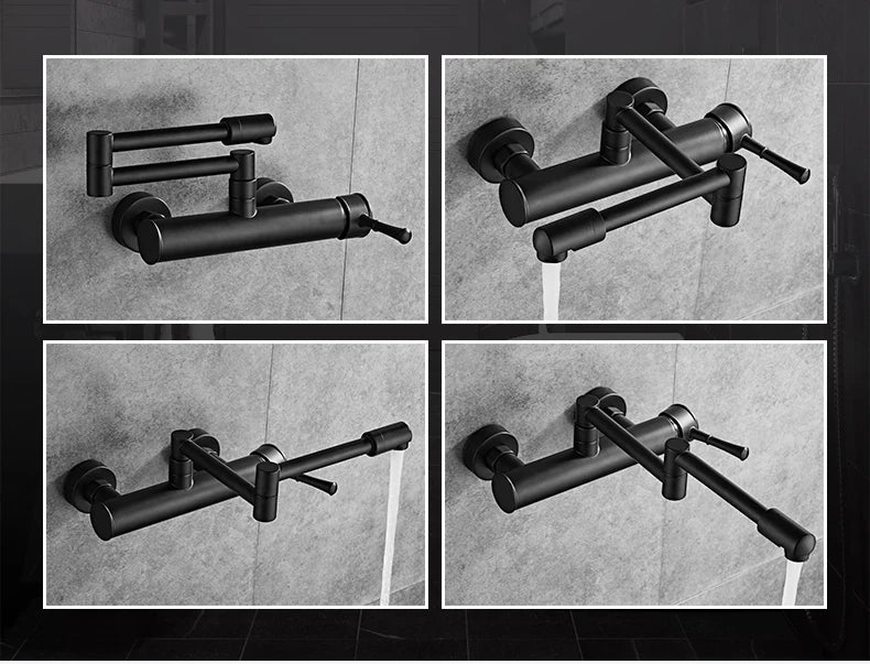 AquaTurn Czarna Zawór Ścienny – 360° Obrotowa Zlewozmywakowa Bateria