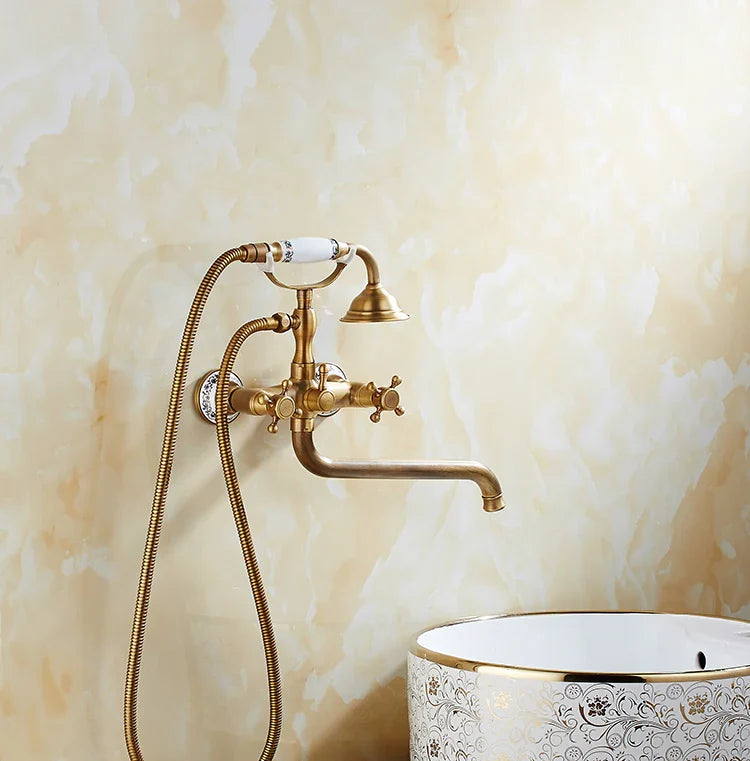 ZGRK Luksusowy Retro Zestaw Bidetowy – Wiszący Model z Mosiądzu z Ręcznym Prysznicem i Przedłużonym Wylewem