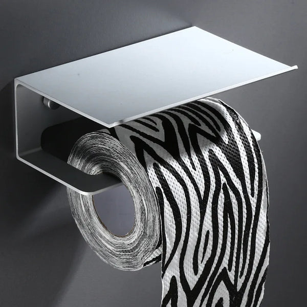 LuxuRoll Aluminiowy Uchwyt na Rolkę Toaletową z Półką na Telefon