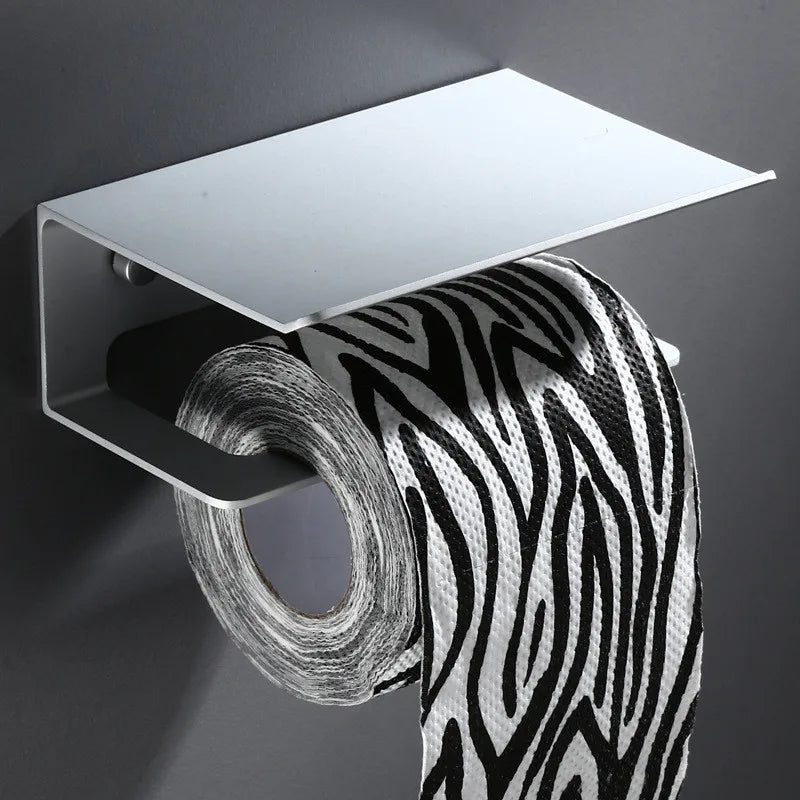 LuxuRoll Aluminiowy Uchwyt na Rolkę Toaletową z Półką na Telefon
