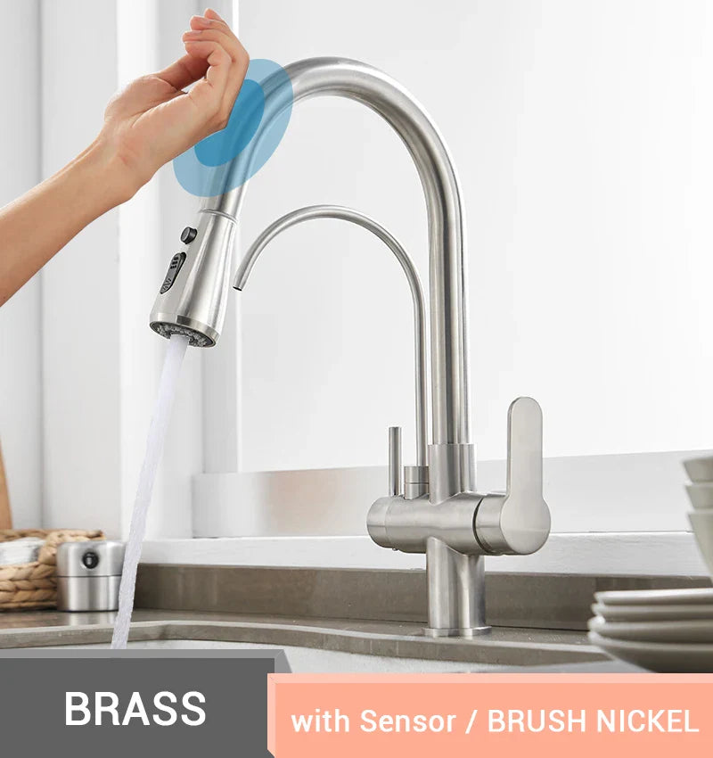 Dotykowy Kran Łazienkowy – Wysuwany | Chrom | Podwójna Uchwyt | Zimna i Ciepła Woda