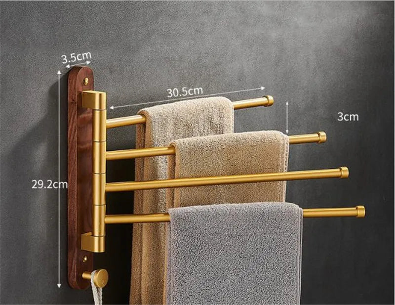 Wieszak na ręczniki | Drewno & Szczotkowane Złoto | <50 cm | Składany & Przenośny