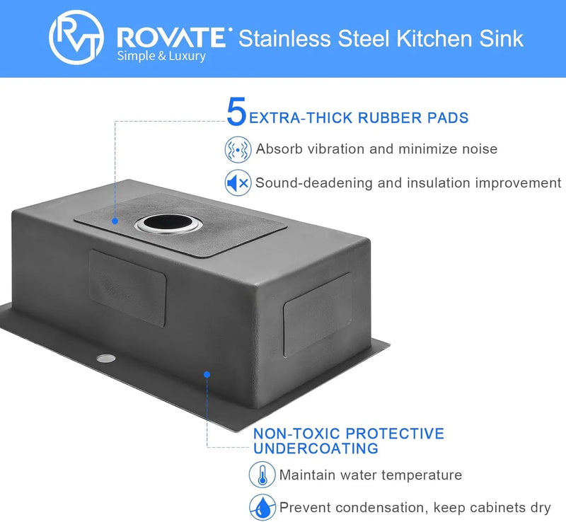 Czarna Zlewozmywak Kuchenny – Jednokomorowy | Montaż Nakładany | Stal Nierdzewna 304 | Głębokość 9 Cali