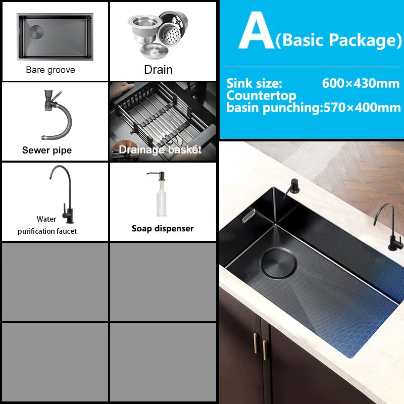 Zlewozmywak ze stali nierdzewnej Duży Pojedynczy Nano Grawerowany Plastrowy Zlewozmywak Podblatowy