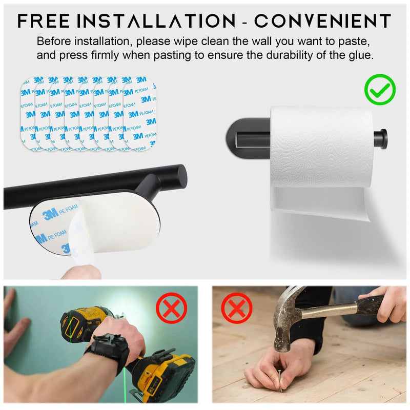 Samoprzylepny zestaw akcesoriów łazienkowych ze stali nierdzewnej – Bez wiercenia | Wykończenie szczotkowe | Metalowy montaż