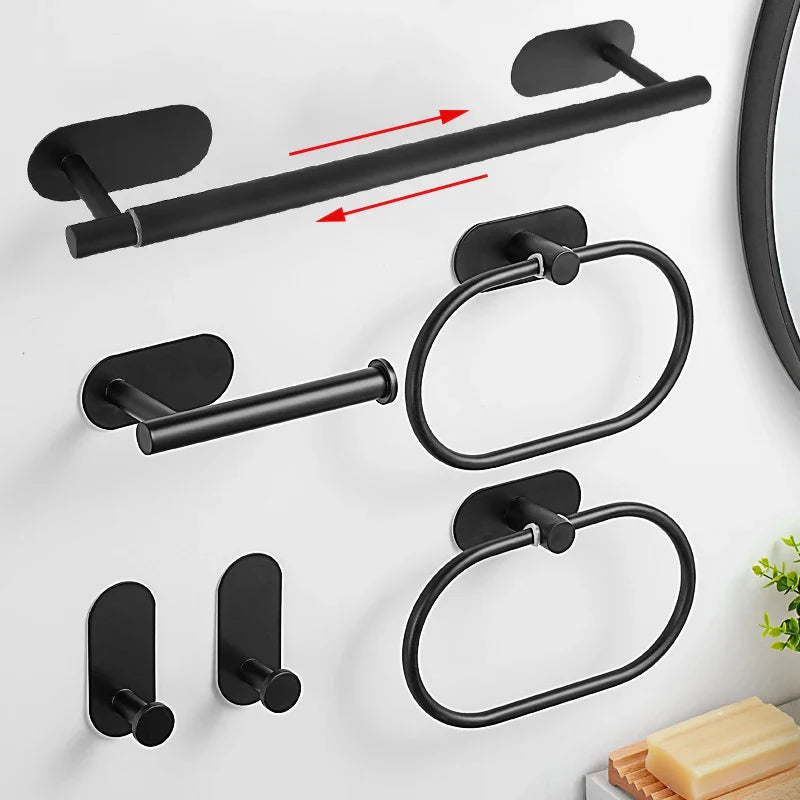 Samoprzylepny zestaw akcesoriów łazienkowych ze stali nierdzewnej – Bez wiercenia | Wykończenie szczotkowe | Metalowy montaż